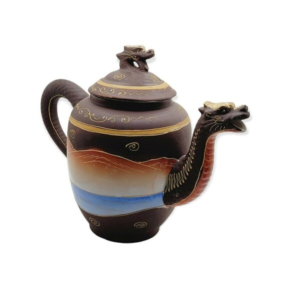 Vintage Takito Japanese Dragon Teapot Satsuma Moriage Handpainted Estate Asian - Picture 3 of 12